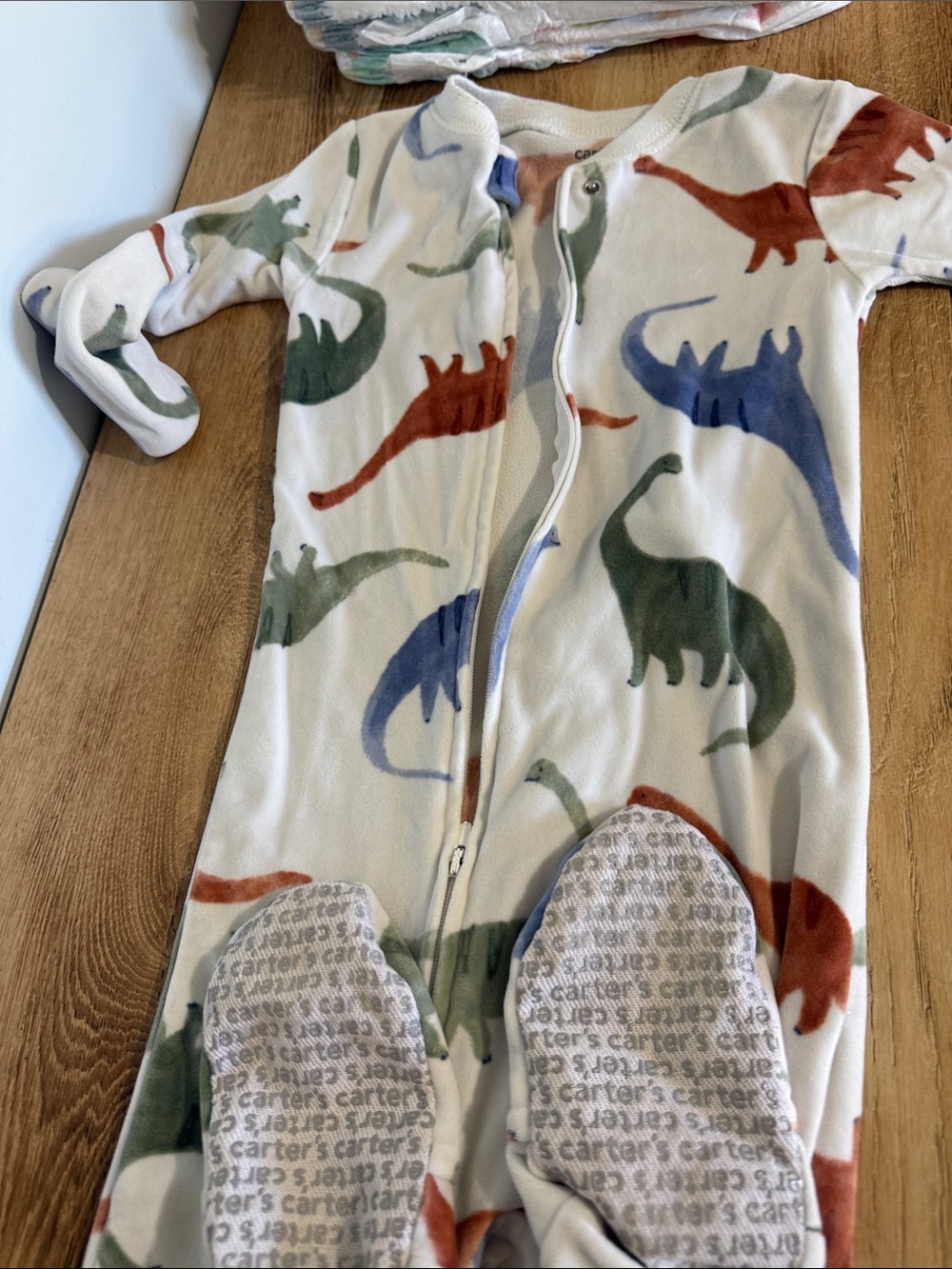 Carter's Cream Fleece Sleep Sack with Green and Blue Dino Accents
